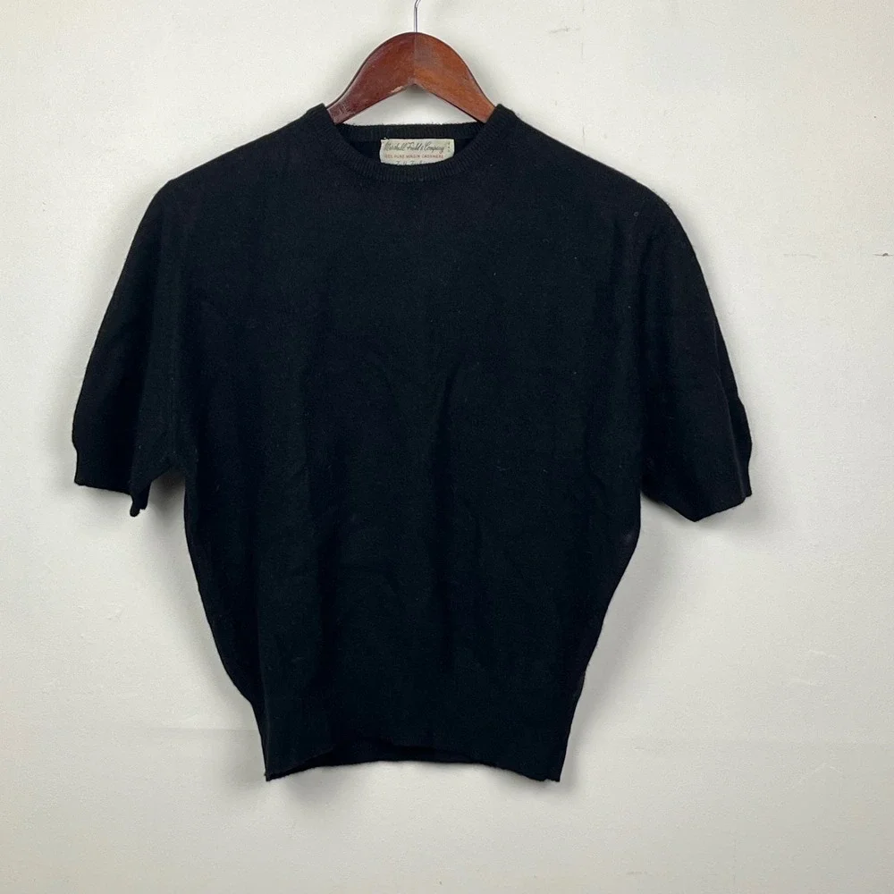 Marshall Field Cashmere Short Sleeve Sweater M Black Minimalist Quiet LuxuryFlaw